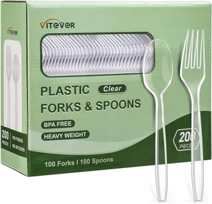[200 Count] Disposable Plastic Silverware, Heavy Duty Forks and Spoons Set, Dura - Picture 1 of 12