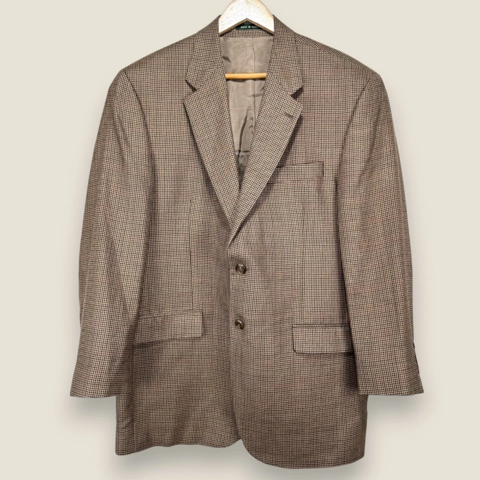 Abrigo Blazer Deportivo Lauren Ralph Lauren Lana Seda Hombres 43R Marrón Beige Cuadros 2 Btn Foto 1 de 4
