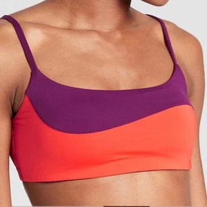 Athleta Size XL Orange Purple Asymmetrical Colorblock Scoop Neck Bikini Top - Picture 1 of 10