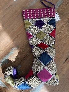 Medias de Navidad a rayas Mackenzie Childs retiradas perlas con cuentas raras - Imagen 1 de 5