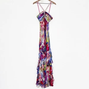 Vtg Cache Dress Womens 6 Floral Floor Length Gown Silk Chiffon Remnants FLAWED - Picture 1 of 24