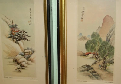 2 В рамке азиатская акварель китайское искусство Ling Fu Yang летние сезоны художественная печать винтажный - Изображение 1 из 4