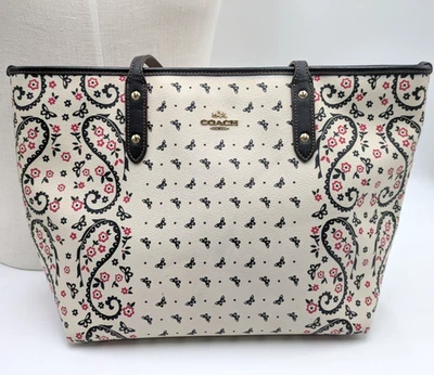 COACH Butterfly Bandana City Zip Tote F59329 - White w/ Paisley Butterfly print - Image 1 of 4