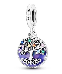 Purple Tree Of Life Charm European Bracelet 925 Sterling Silver Family Engraved - Picture 1 of 6