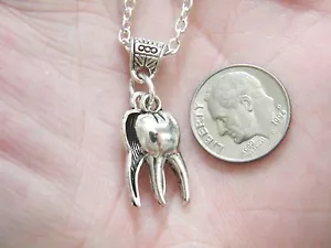 Zahnarzt Halskette Zähne Silber Backenzahn Charm Dentalhygieniker Anhänger 22" Kette NEU - Bild 1 von 12