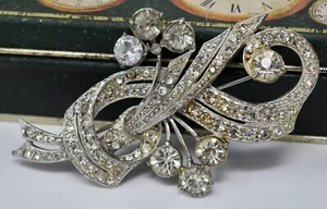 Vintage Brosche signiert 30er-40er Jahre Staret klar Strass Band Blumenstrauß - Bild 1 von 6