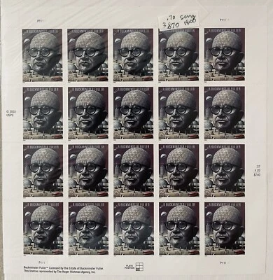 2004 BUCKMINSTER FULLER ENGINEER ARCHITECH 37c Sc 3870  MNH PANE OF 20 FREE SHIP - Image 1 of 4