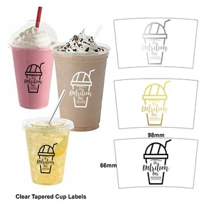 Custom Clear logo Tapered cup smoothie milkshake branding labels curved stickers - Picture 1 of 1