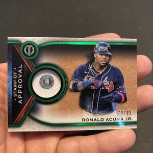 Ronald Acuna Jr 2021 Topps Tribute Green Relic Stamp Of Approval #30/99