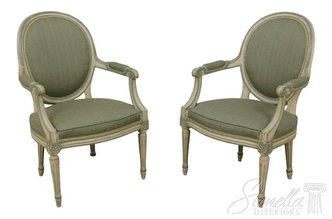 57592EC: Pair French Louis XVI Green Decorator Armchairs Cover