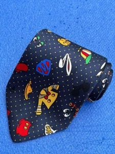 Authentic MOSCHINO Accessories Apparel Design On Navy Blue 100% Silk Necktie Tie - Picture 1 of 12