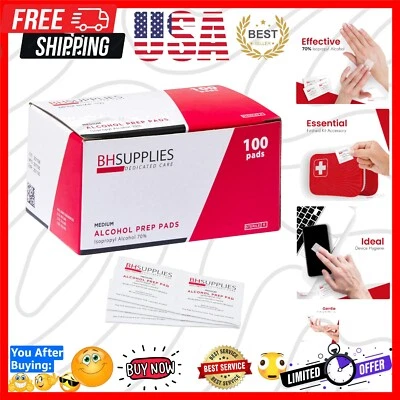 Almofadas de preparação de álcool estéril 70% álcool isopropílico | 100 unidades para higiene confiável - Imagem 1 de 4