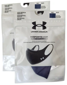 DOS mascarillas faciales deportivas Under Armour unisex UA peso pluma azul marino - nuevas, talla M/L - Imagen 1 de 2
