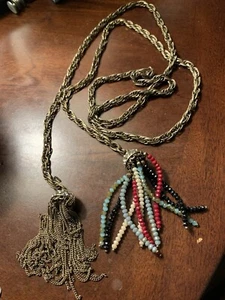 Lariat Quaste Halskette Strass Antik Goldfarben Grob Kette - Bild 1 von 10