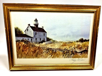 Mini impresión litográfica firmada por Ray George Ellis (1921-2013) arte faro East Point Foto 1 de 4