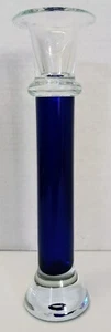 Crate & Barrel Cobalt Blue Stem Glass Candlestick Holder 10" Poland Pillar Art - Picture 1 of 10