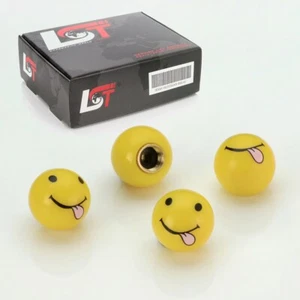 4x Ventilkappen Aluminium Reifen Ventil Emoji Smiley Zunge Gelb für MAYBACH - Bild 1 von 3