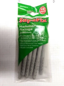 SupaFix Hammer Fixings 8 x 80mm. pack of 10. frame Fixings plugs and screws - Picture 1 of 3