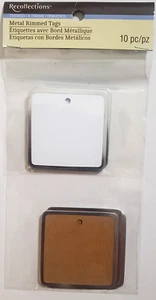 RECOLLECTIONS Metal Rimmed SQUARE TAGS 2-1/4" - KRAFT / WHITE - 10 pcs - Picture 1 of 1