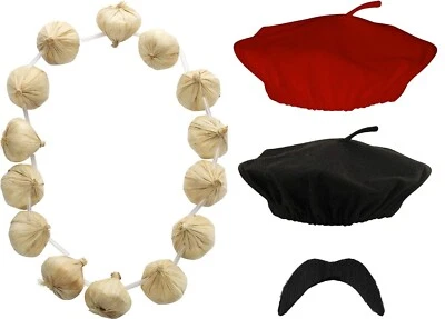 FNA FASHIONS French Fancy Dress Beret Moustache & Onion Set Unisex Adults Classic Costume Set