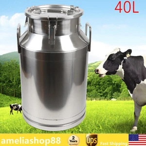 40L Stainless Steel Milk Can Wine Pail Bucket Oil Milk Tote Jug with Seal Lid - Picture 1 of 10