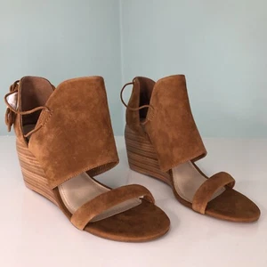 Sandalias de cuña Anthropologie Kelsi Dagger Brooklyn cuero marrón talla 11 punta abierta - Imagen 1 de 12