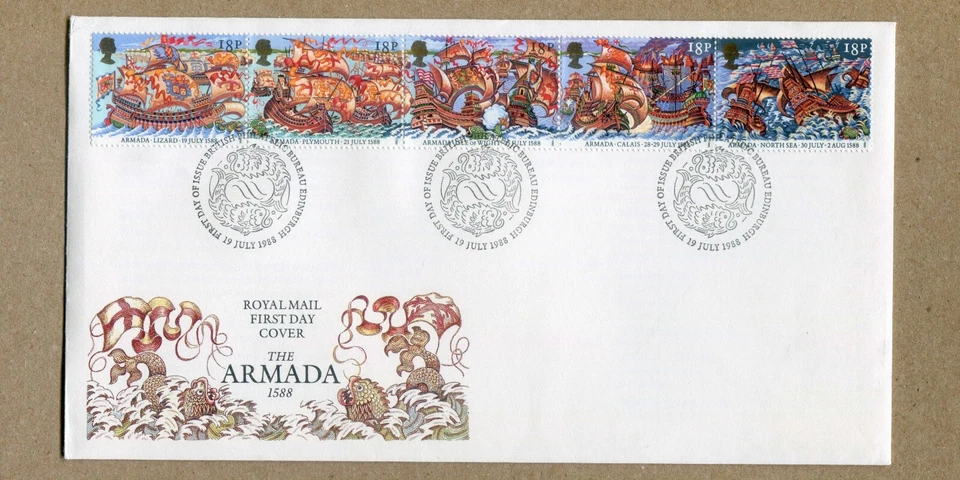 GREAT BRITAIN. Strip of 4x18p The Armada 7-19 -1988 First Day Cover FDC - Image 1 of 2