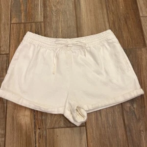 Zara Womens Casual Shorts White Stretch Waist Roll Cuff Hem Drawstring Pockets L - Picture 1 of 5