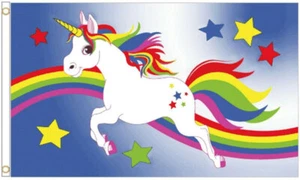 RAINBOW UNICORN FLAG 5' x 3' Mystic Horse Festival Symbol Emblem Girls Party - Picture 1 of 1