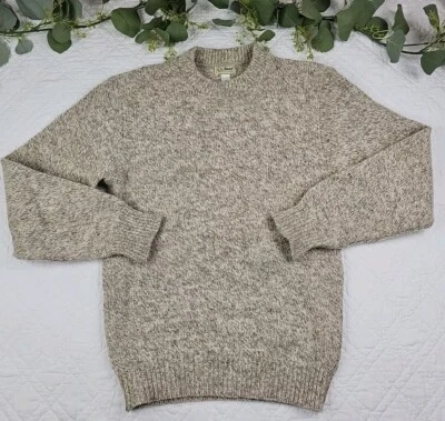VTG L.L. Bean Mens Tan Wool Crew Neck Sweater Size M Long Knit Made in USA - Image 1 of 4