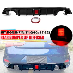 Gloss Black For Infiniti Q60 17~22 Rear Bumper Lip Diffuser Fins Spoiler w/Light - Picture 1 of 10