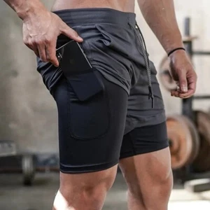 Men Gym Sports Running Shorts 2 In 1 Workout Training Fitness Quick Dry Pants US - Picture 1 of 16