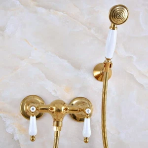 Gold Color Brass Wall Mounted Bathroom Hand Held Shower Faucet Mixer Tap mna985 - Picture 1 of 9