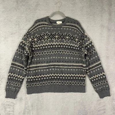J Crew Wool Fair Isle Sweater Mens Size XL Gray Snowflake Cozy Knit Pullover - Image 1 of 4