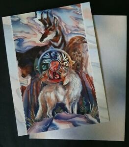 Animal Themed Blank Greeting Card & Envelope Bear Deer Eagle Wolf Western 5.5x7
