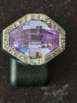 BAGUE  ARGENT  925 AVEC AMETHYSTE  ET ZIRCONIUM TAILLE 52 - Photo 1/3