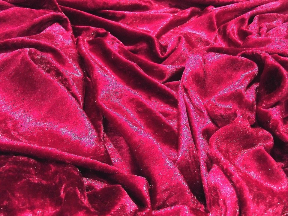 Crushed Velvet Velour Fabric Material - BURGUNDY - Image 1 of 1