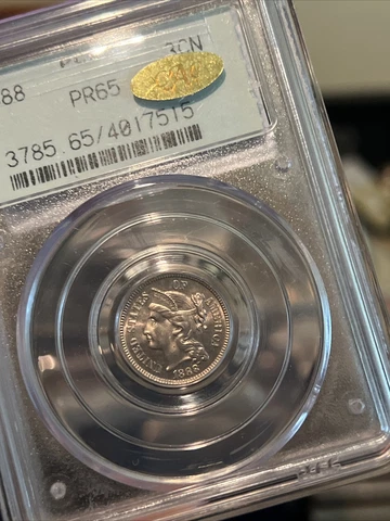 Three Cent Nickel 3CN 1888 Proof PR-65 PCGS - GOLD LABEL CAC Approved!! OGH Cover