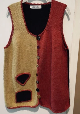 Chaleco caprichoso vintage hecho a mano tejido a mano bloques de colores boho folclórico L,XL,1X Foto 1 de 4