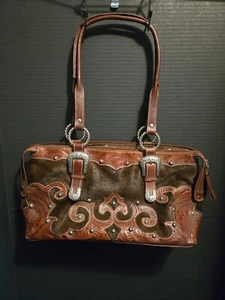 American West Brown Leather and Brown Hair-On Hide Handbag - Picture 1 of 24