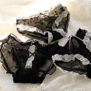 Black Women's Panties Underwear Japanese Lace Sexy Girl Bowknot Mesh Briefs - Picture 1 of 26
