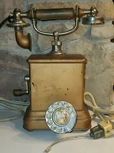 Antikes Messing Wiege Kurbel Schreibtisch französisches Wählscheibentelefon, 20er Jahre Vintage - Bild 1 von 7