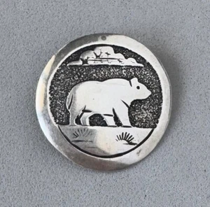 T & R Singer Nativo Americano Navajo Plata Esterlina Diseño OSO Hebilla Bolo; X773 - Imagen 1 de 3