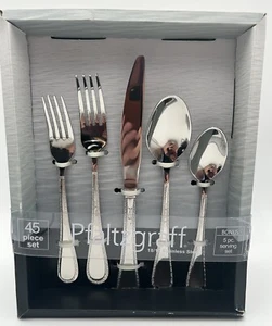 Pfaltzgraff Bella Mirror 18/10 Stainless Flatware 40pc plus 5pc Serving Set NEW - Picture 1 of 14