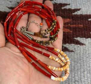 tri-strands coral/spiny oyster shell necklace//22" (w174e-w2)