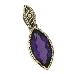 Bali Design Jewelry 925 Silver 18K Yellow Gold Marquise Amethyst Cable Pendant - Picture 1 of 3
