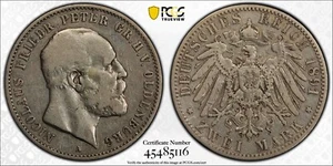 1891-A 2 Marks German States, Oldenburg - Cat #J-93 - PCGS VF Detail - Picture 1 of 3