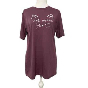 CAT MOM Next Level Damen T-Shirt Pflaume Farbe Kurzarm Größe M Katzenohren - Bild 1 von 8