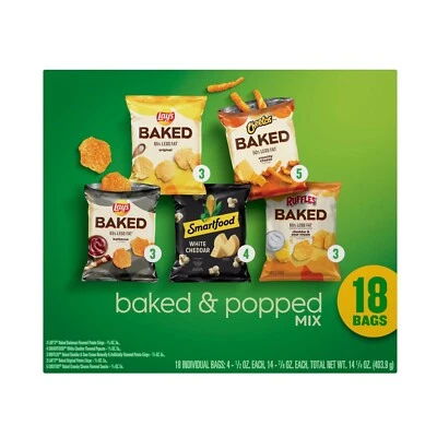 FRITO-LAY2GO New Frito-Lay Baked and Popped Mix Variety Pack Snack Chips, 18 Count Multipack