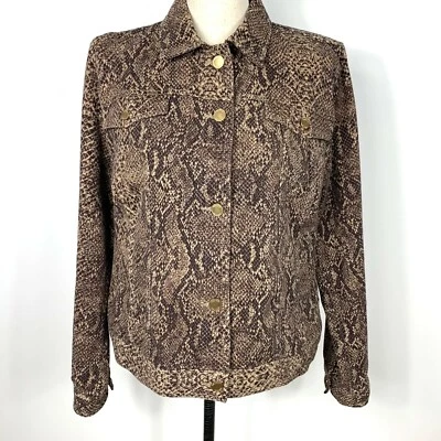 Chaqueta estilo jean Chaps para mujer talla L marrón estampado reptil 5 botones Foto 1 de 4
